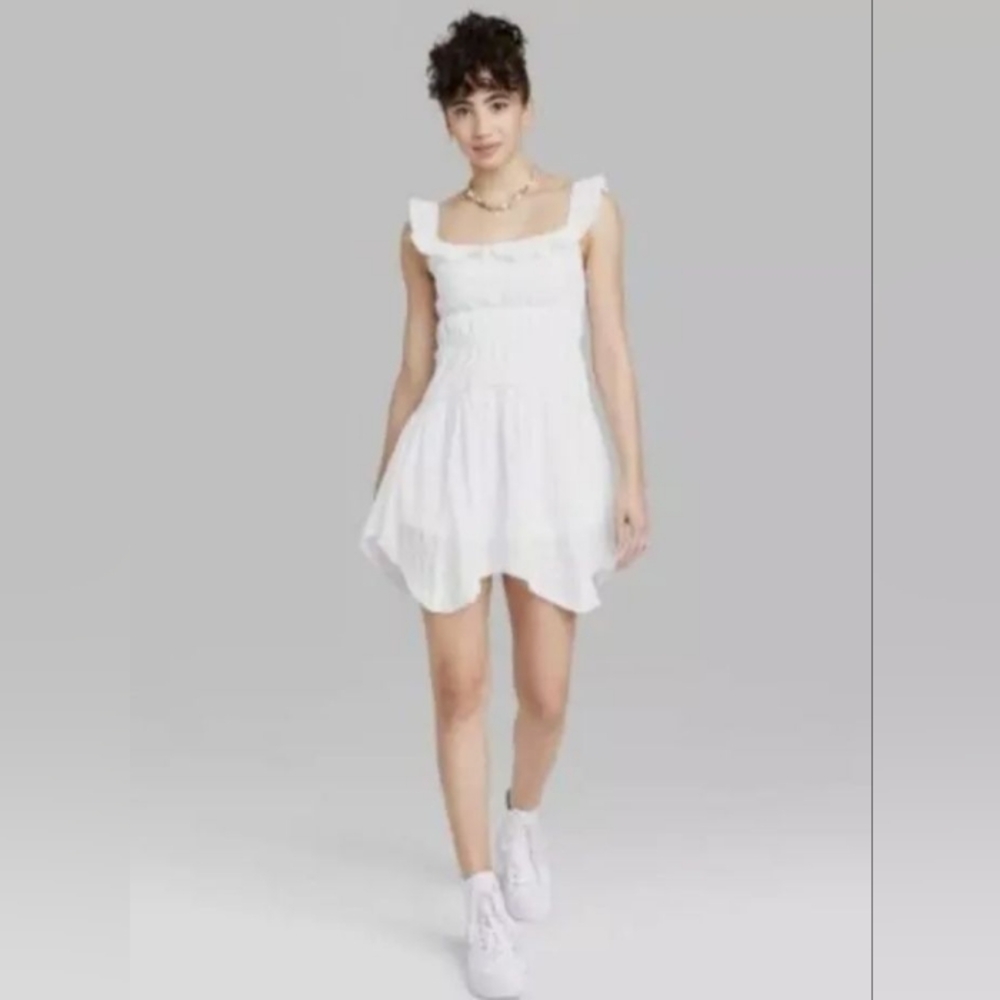 Wild Fable Women's Junior Size Med Ruffle Tiered Skater Dress White